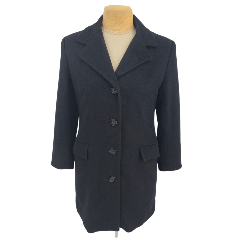 Loro Piana Coat Women 4 Black Cashmere Long Sleeve Button Front Luxury Outerwear